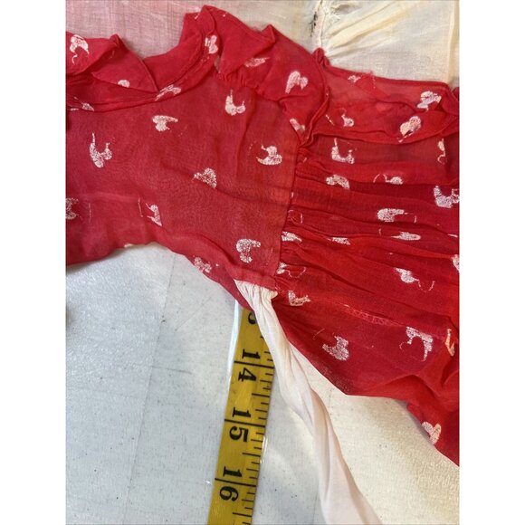 Vintage Custom Mery Hampson Girls Dress Red & White Sheer Ruffle Details - Picture 9 of 11